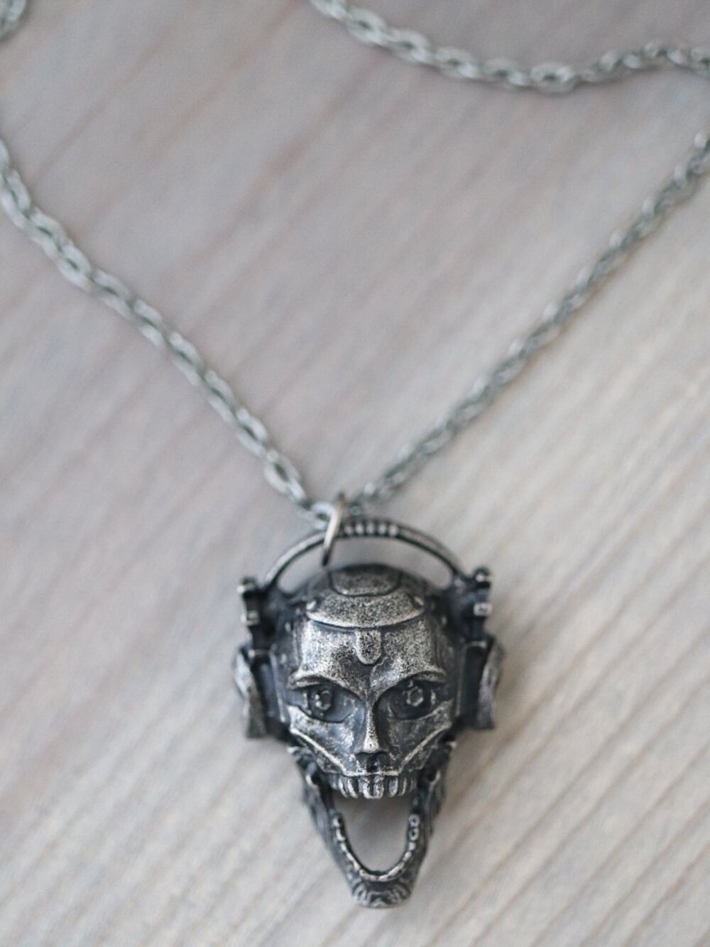 Skull with Headphone HipHop Style Pendant Necklace Antique Black Stainless Steel